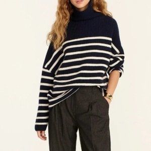 J. Crew Navy and White Striped Cowlneck Sweater